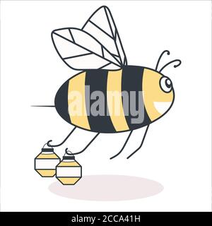 Eine Biene mit Honig fliegt zum Bienenstock. Vektorgrafik im flachen Stil Stock Vektor