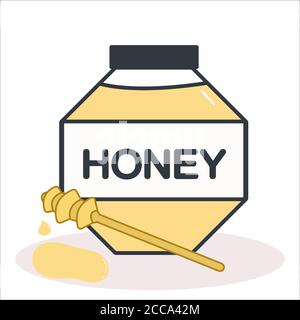 Ein Glas frischen Blütenhonig mit einem Honigstock Und Honig fällt daneben Stock Vektor