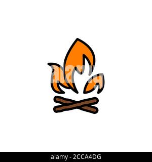 Lagerfeuer mit Feuerholz Farbsymbol dünne Linie, linear, Umriss. Einfaches Schild, Logo. Brennholz im Feuer. Lagerfeuer. Kamin im Camp Stock Vektor