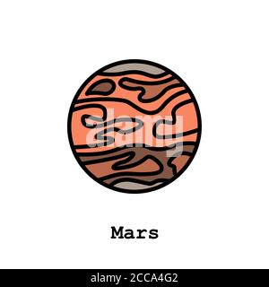 Mars Planet Farbsymbol dünne Linie, linear, Umrissvektor. Mars roter Planet einfaches Schild, Logo. Stock Vektor