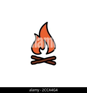 Lagerfeuer mit Feuerholz Farbsymbol dünne Linie, linear, Umriss. Einfaches Schild, Logo. Brennholz im Feuer. Lagerfeuer. Kamin im Camp Stock Vektor