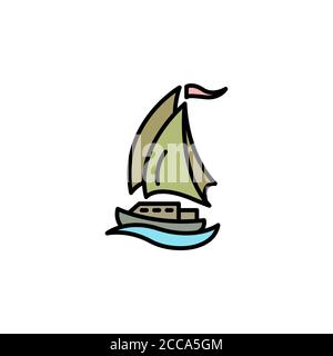 yacht Linear Vektor Symbol. Segel Yacht Linie dünne Zeichen. Segelboot Umriss Symbol. Boot Schiff einfache Logo Farbe auf weiß. Stock Vektor