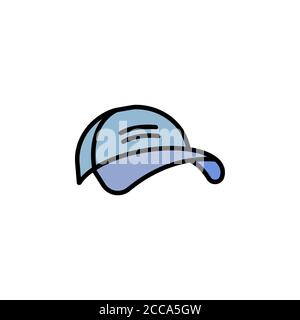 Lineares Vektor-Symbol für Baseball-Cap. Cap Line dünne Zeichen. Hut Umriss Symbol. Baseball-Cap einfaches Logo blau auf weiß. Stock Vektor
