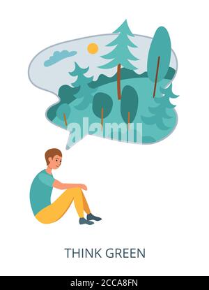 Think Green Konzept, flache Design Vektor-Illustration Nahaufnahme Stock Vektor