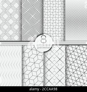 Satz von nahtlosen Mustern. Moderne, elegante Texturen. Regelmäßig wiederholende geometrische lineare Ornamente mit dünnen Linien, Rauten, Diamanten, Gitter, Zickza Stock Vektor