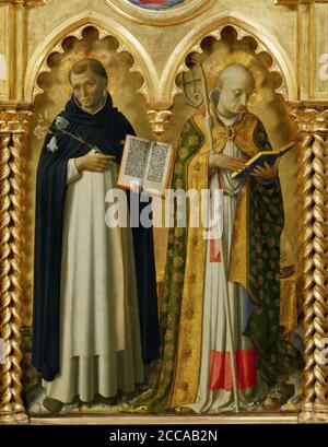 Die Heiligen Dominikus und Nikolaus von Bari (aus dem Perugia Altarbild). Museum: Galleria Nazionale dell'Umbria, Perugia. Autorin: FRA ANGELICO. Stockfoto