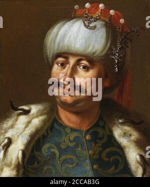 Johann III. Sobieski, König von Polen, gekleidet als osmanischer Sultan. Museum: PRIVATE SAMMLUNG. Autor: Jan Tricius. Stockfoto