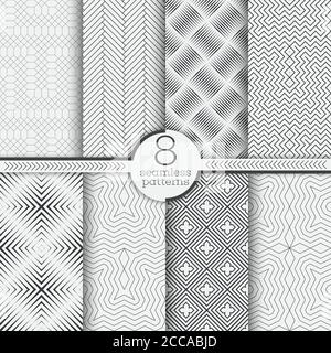 Satz von nahtlosen Mustern. Moderne, elegante Texturen. Regelmäßig wiederholende geometrische lineare Ornamente mit dünnen Linien, Rauten, Diamanten, Gitter, Zickza Stock Vektor