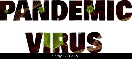 Pandemie Virus Wortschild auf 3D-Virus-Bild auf weißem Hintergrund. Icon- und Logo-Design. Vektorgrafik Stock Vektor