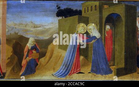 Die Heimsuchung. Predella des Altarstückes die Verkündigung. Museum: Museo Diocesano, Cortona. Autorin: FRA ANGELICO. Stockfoto