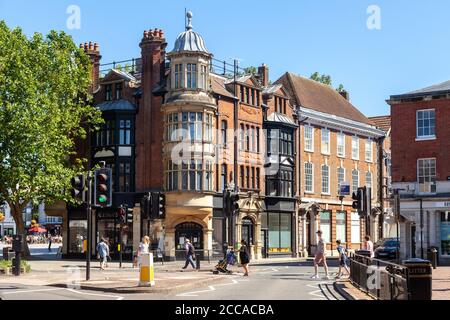 Die Ecke der Blue Boar Row in der Stadt Salisbury, Wiltshire England Stockfoto