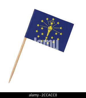 Kleines Papier US-Staatsflagge auf Holzstab - Indiana - Isoliert auf Weiß Stockfoto