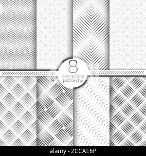 Satz von nahtlosen Mustern. Moderne, elegante Texturen. Regelmäßig wiederholende geometrische lineare Ornamente mit dünnen Linien, Rauten, Diamanten, Gitter, Zickza Stock Vektor