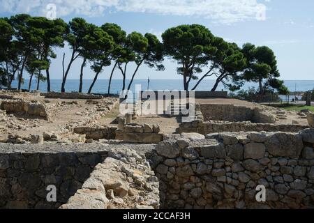 Griechische Stadt an der archäologischen Stätte von Empúries. Provinz Girona. Katalonien. Spanien. Stockfoto