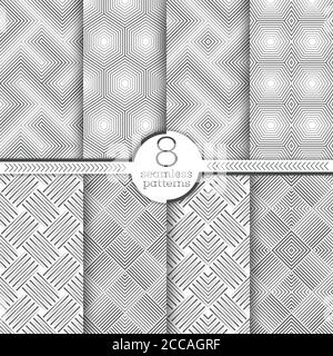 Satz von nahtlosen Vektormustern. Moderne, elegante Texturen. Regelmäßig wiederholende geometrische lineare Halbtonornamente mit dünnen Linien, Rauten, diamon Stock Vektor