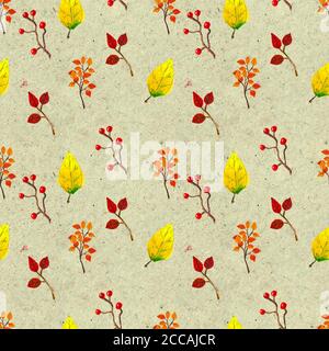 Herbst aquarell Hand gezeichnet nahtlose Muster mit bunten Blättern Stockfoto