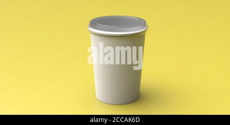 Kaffeebecher-Paket blank, weiße Farbe mit Deckel auf gelbem Hintergrund. Take away, um Cup Pack leer werben Vorlage zu gehen. 3d-Illustration Stockfoto