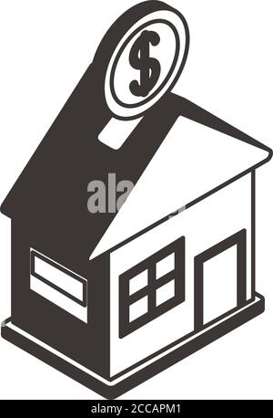 Startseite wtih Münze Investition Linie Stil Symbol Vektor Illustration Design Stock Vektor