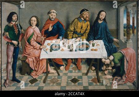 Christus im Haus des Pharisäers Simon. Museum: Musées royaux des Beaux-Arts de Belgique, Brüssel. Autor: AELBRECHT BOUTS. Stockfoto