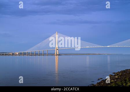 Pont de Normandie / Brücke der Normandie, Seilbahnbrücke über die seine, die Le Havre mit Honfleur, Normandie, Frankreich verbindet Stockfoto