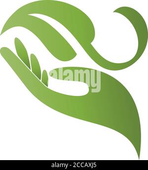 Hände, Blätter, Naturheilkunde, Wellness, Logo Stock Vektor