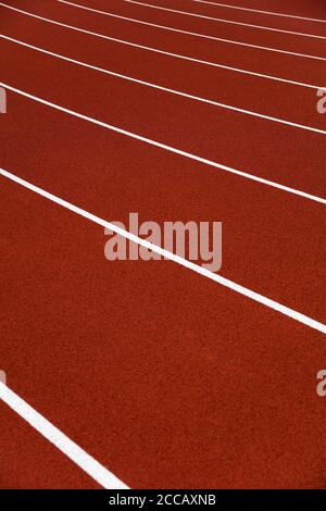 Nahaufnahme der roten Stadion-Laufstrecken Stockfoto