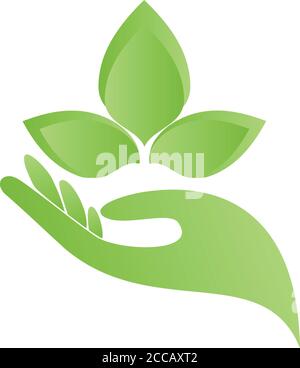 Hände, Blätter, Naturheilkunde, Wellness, Logo Stock Vektor
