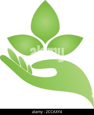 Hände, Blätter, Naturheilkunde, Wellness, Logo Stock Vektor