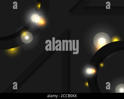 Abstrakter schwarzer Hintergrund mit hellorangen und weißen Lichtern. Vektorgrafik Stock Vektor