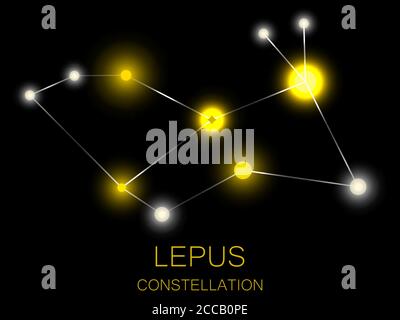 Lepus-Sternbild. Leuchtend gelbe Sterne am Nachthimmel. Eine Sternhaufen im tiefen Raum, das Universum. Vektorgrafik Stock Vektor