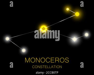 Monoceros-Konstellation. Leuchtend gelbe Sterne am Nachthimmel. Eine Sternhaufen im tiefen Raum, das Universum. Vektorgrafik Stock Vektor