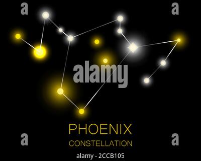 Phoenix-Konstellation. Leuchtend gelbe Sterne am Nachthimmel. Eine Sternhaufen im tiefen Raum, das Universum. Vektorgrafik Stock Vektor