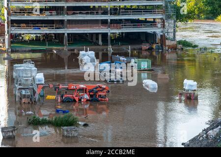 Überflutete Baustelle Stockfoto