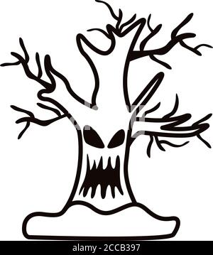 Verzauberter Baum mit Gesichtslinie Stil Symbol Vektor Illustration Design Stock Vektor