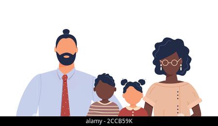 Happy cute Familienportrait von afroamerikanischen Menschen Eltern: Vater und Mutter isoliert auf weißem Hintergrund. Familie von zwei Mitgliedern: Ehemann und Ehefrau Stock Vektor