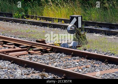 Einige Schienen eines verlassenen Bahnhofs in Niederösterreich, Weinviertel Stockfoto