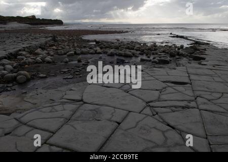 Geologische Formationen am Kilve Beach, Somerset, Großbritannien Stockfoto