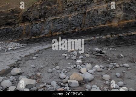 Geologische Formationen am Kilve Beach, Somerset, Großbritannien Stockfoto