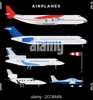 Symbol für die Vektorlinie der Ebene. Es enthält Symbole für Flugzeuge, Globus und mehr. Stock Vektor