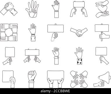 Bündel von zwanzig Händen Protest Set Sammlung Symbole Vektor Illustration Design Stock Vektor