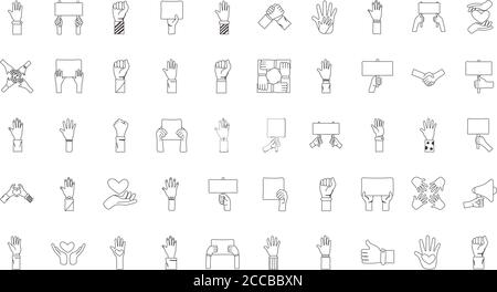 Bündel von fünfzig Händen Protest Set Icons Vektor Illustration Design Stock Vektor