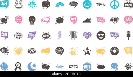 Bündel von fünfzig Slang Satz Symbole Vektor Illustration Design Stock Vektor