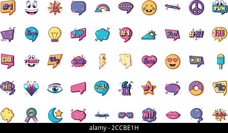 Bündel von fünfzig Slang Satz Symbole Vektor Illustration Design Stock Vektor
