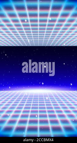 Retro neon Hintergrund mit 80s Laser Raster und Sterne Stil Stock Vektor