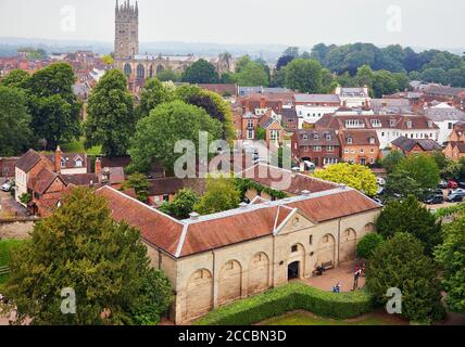 Blick auf Warwick und Collegiate Church of St Mary Warwick Castle Stockfoto