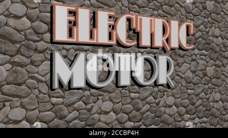 Elektromotor Text auf texturierter Wand, 3D-Illustration Stockfoto