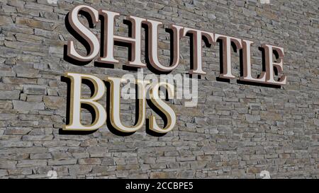 Shuttle Bus Text auf texturierter Wand, 3D Illustration Stockfoto