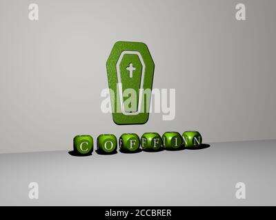 3D-Darstellung von SARG mit Ikone an der Wand und Text angeordnet durch metallische kubische Buchstaben auf einem Spiegelboden für Konzept Bedeutung und Diashow-Präsentation, 3D-Illustration Stockfoto