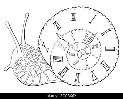 Schnecke Uhr Grafik schwarz weiß isoliert Skizze Illustration Vektor Stock Vektor