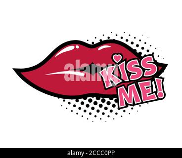 Comic Lettering Kiss Me. Comic-Sprechblase mit emotionalem Text Kiss Me. Vektor helle dynamische Cartoon-Illustration im Retro-Pop-Art-Stil isoliert Stock Vektor